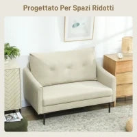 Divano 2 Posti Moderno con Schienale Trapuntato a Bottoni e Rivestimento in Velluto, 124x73x92 cm, Crema