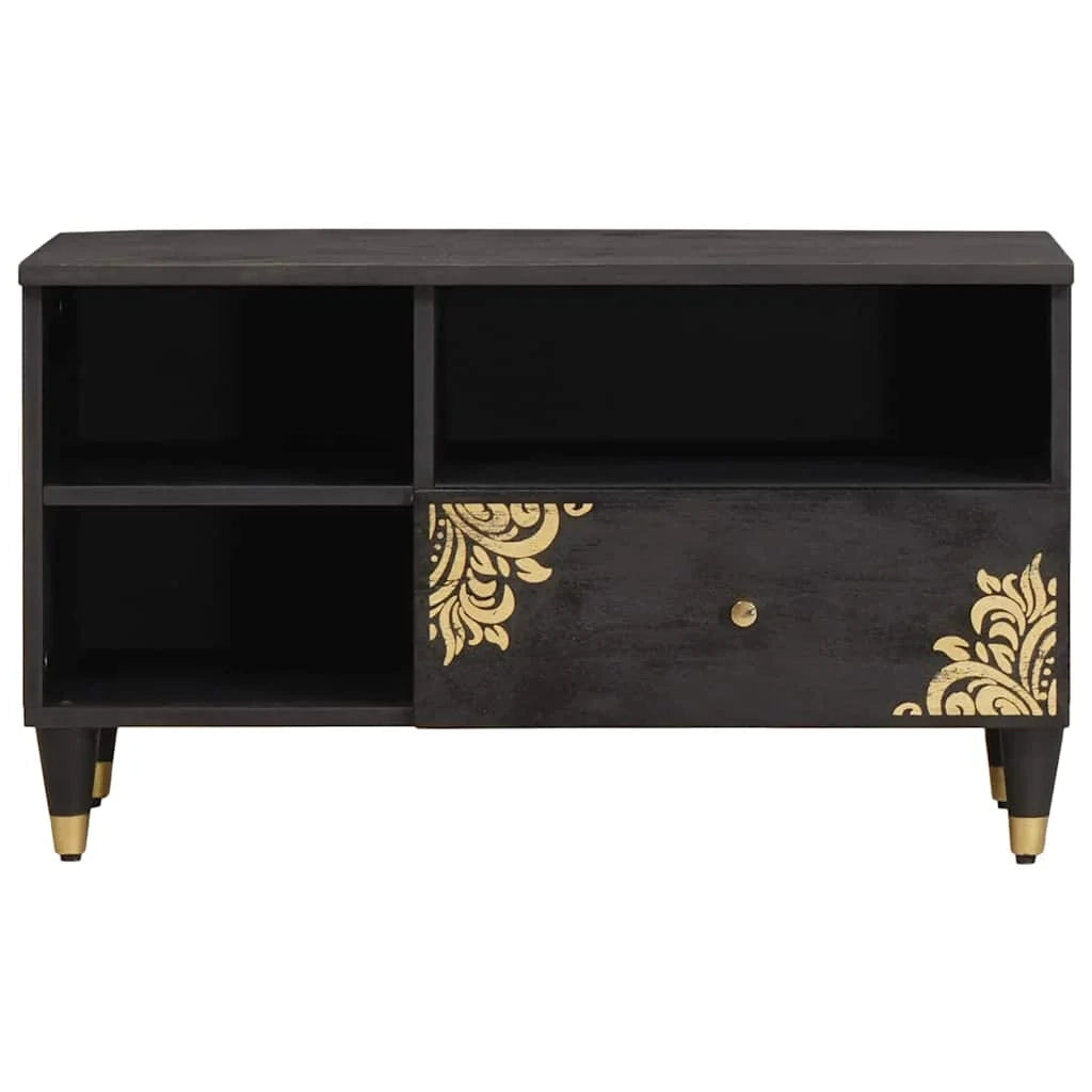 Mobile TV moderno rettangolare con cassetto e ripiano 80 x 33 x 46 cm in legno di mango nero 02_0057894