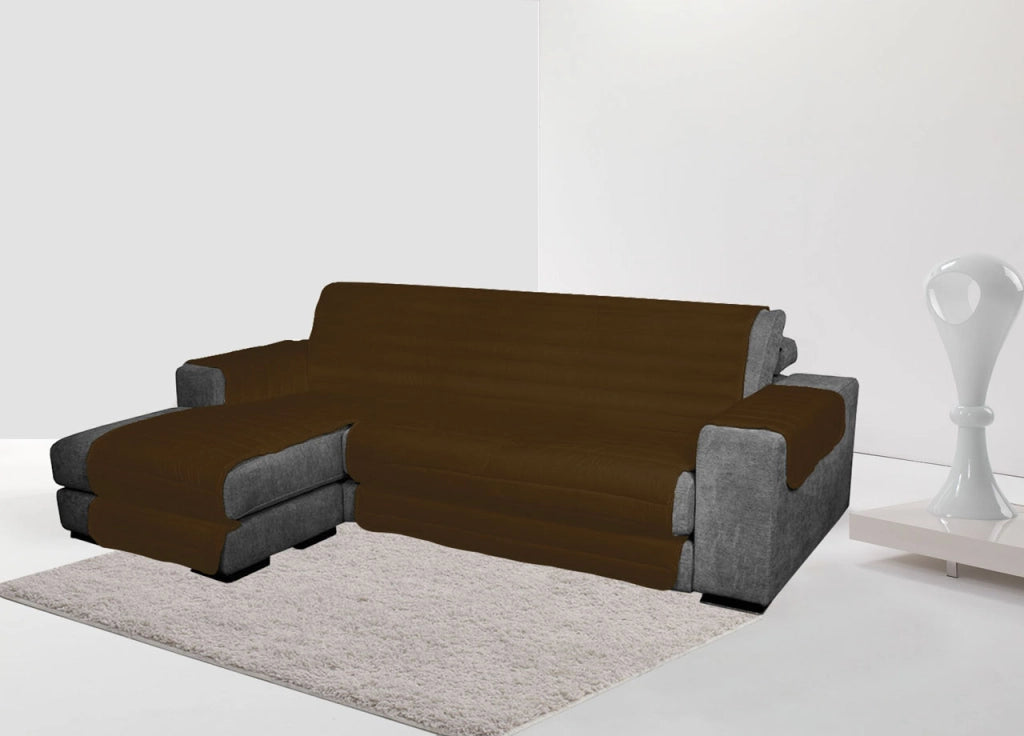 Copridivano Trapuntato Per Divani Con Penisola Modello Simpaty Colore Marrone - 240 cm - Marrone