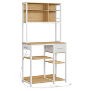 Mensola da cucina con multipresa bar con ripiani regolabili cassetto in tessuto 12 ganci 40 x 80 x 1804 cm supporto per microonde bianco 12_0005658