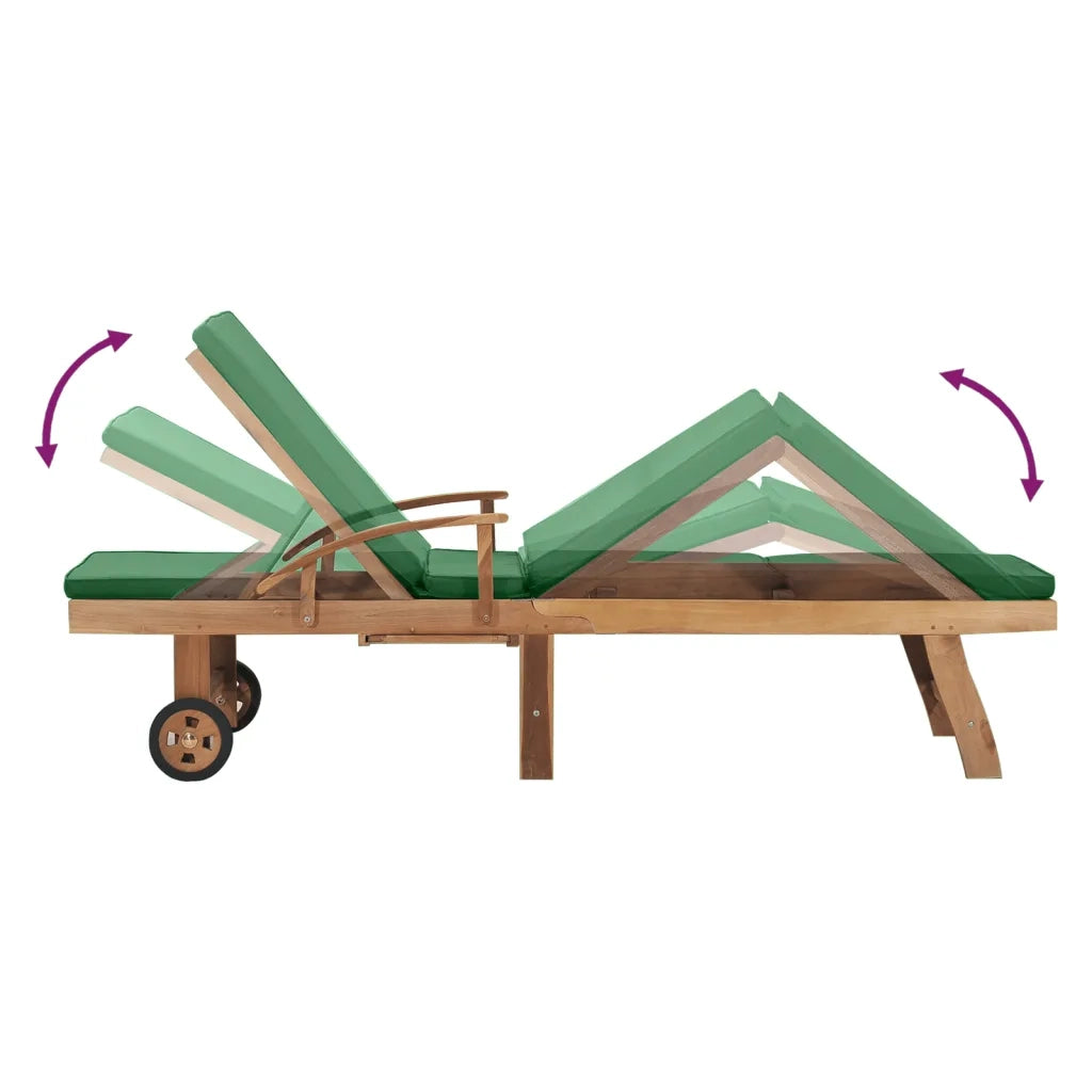 Lettino Prendisole con Cuscino in Massello di Teak Verde cod mxl 21048