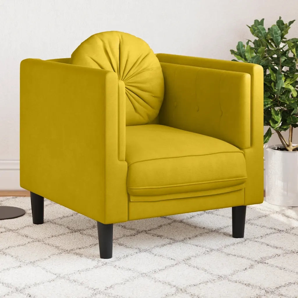 Divano Sedia-Poltrona con Cuscino Giallo in Velluto