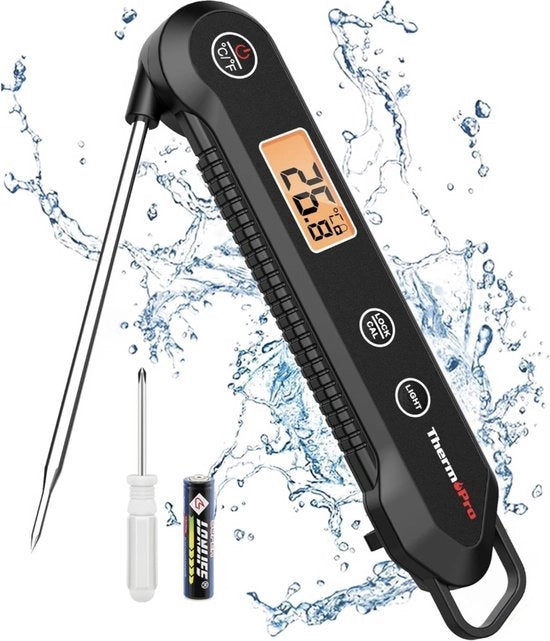 Termometro di carne portatile con sonde di temperatura pieghevole, resistente all'acqua IPX6 con calibrazione e blocco, termometro per pentola a frittura ad aria calda, cucina, barbecue e forno