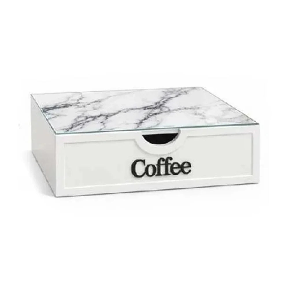 Trade Shop - Cassetto Organizer Porta Capsule Cialde Coffee Top Vetro Trasparente Marmo Divisori 747160 -