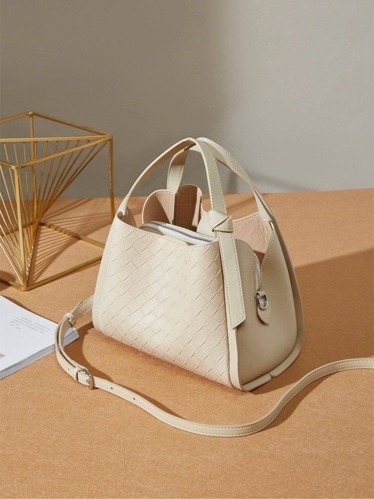 Borsa a tracolla casual da donna in pelle di vacchetta bianca