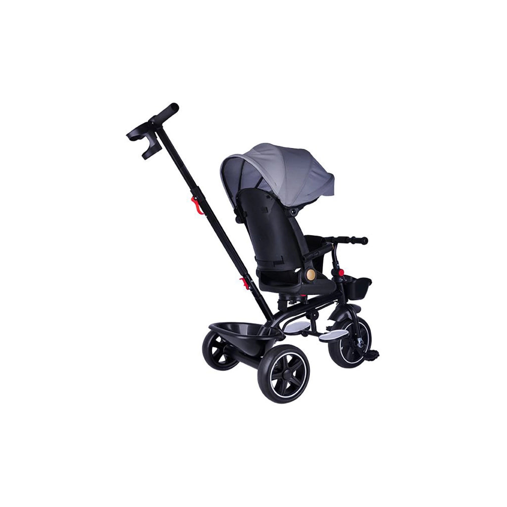 Passeggino Triciclo con Sedile Girevole 65x47x110 cm con Cappotta e Cestini Grigio