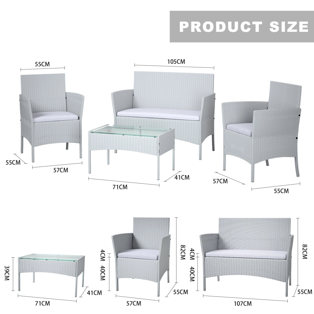 Set di mobili da giardino in polyrattan, grigio, 7 pezzi, con cuscino e tavolo, per esterni, giardino, terrazza