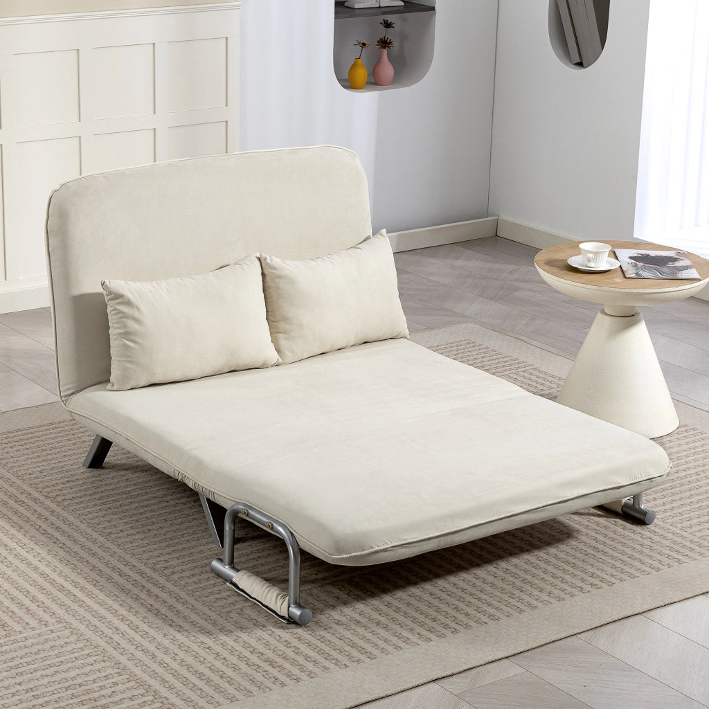 Divano letto 2 posti con schienale regolabile e 2 cuscini ¨C zephmum ¨C beige similpelle