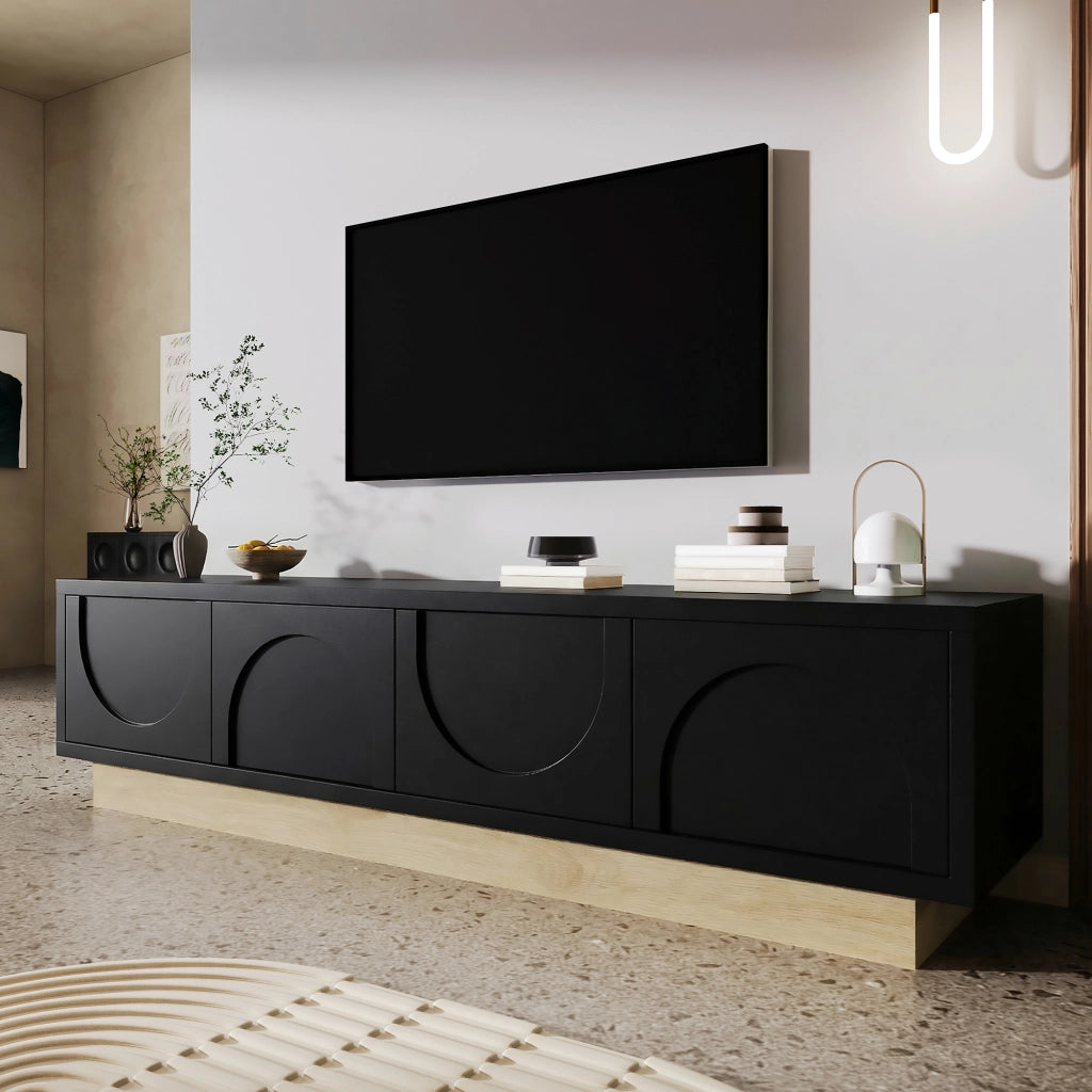 Mobile porta TV con 4 ante e 2 ripiani, apertura push-to-open, per soggiorno, in MDF, nero, 175 × 40 × 41,5 cm