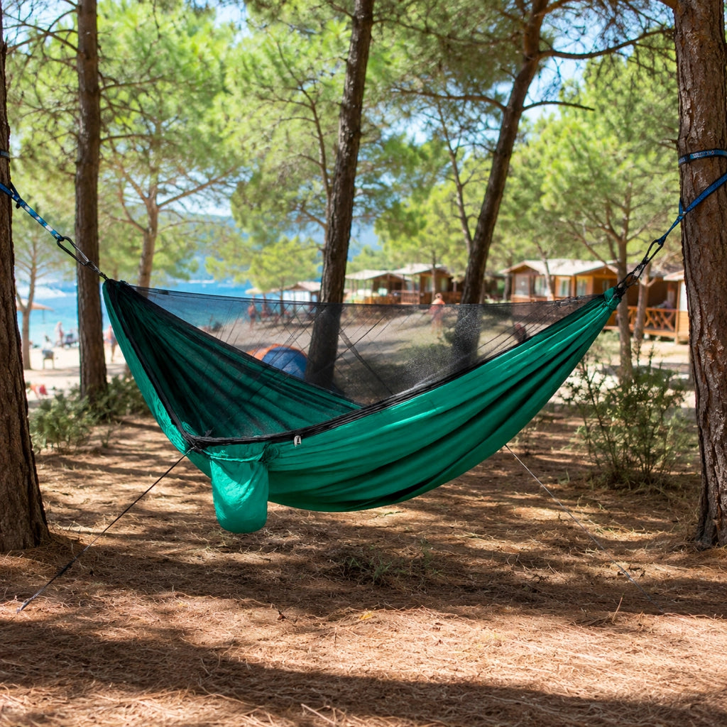 Amaca Da Campeggio Con Rete Zanzariera Integrata In Nylon 210T Portatile E Resistente Per Trekking Escursioni Giardino Outdoor Supporto 300 Kg 290 X 140 Cm Verde