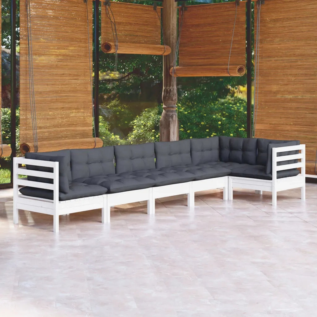 Set Divani da Giardino 6 pz con Cuscini Bianchi Legno di Pino 3096395