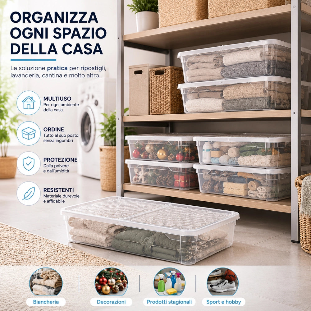 4 Pezzi Storage Box Marea Contenitori Sottoletto in Plastica 20L x 4Pz 58x39x15cm