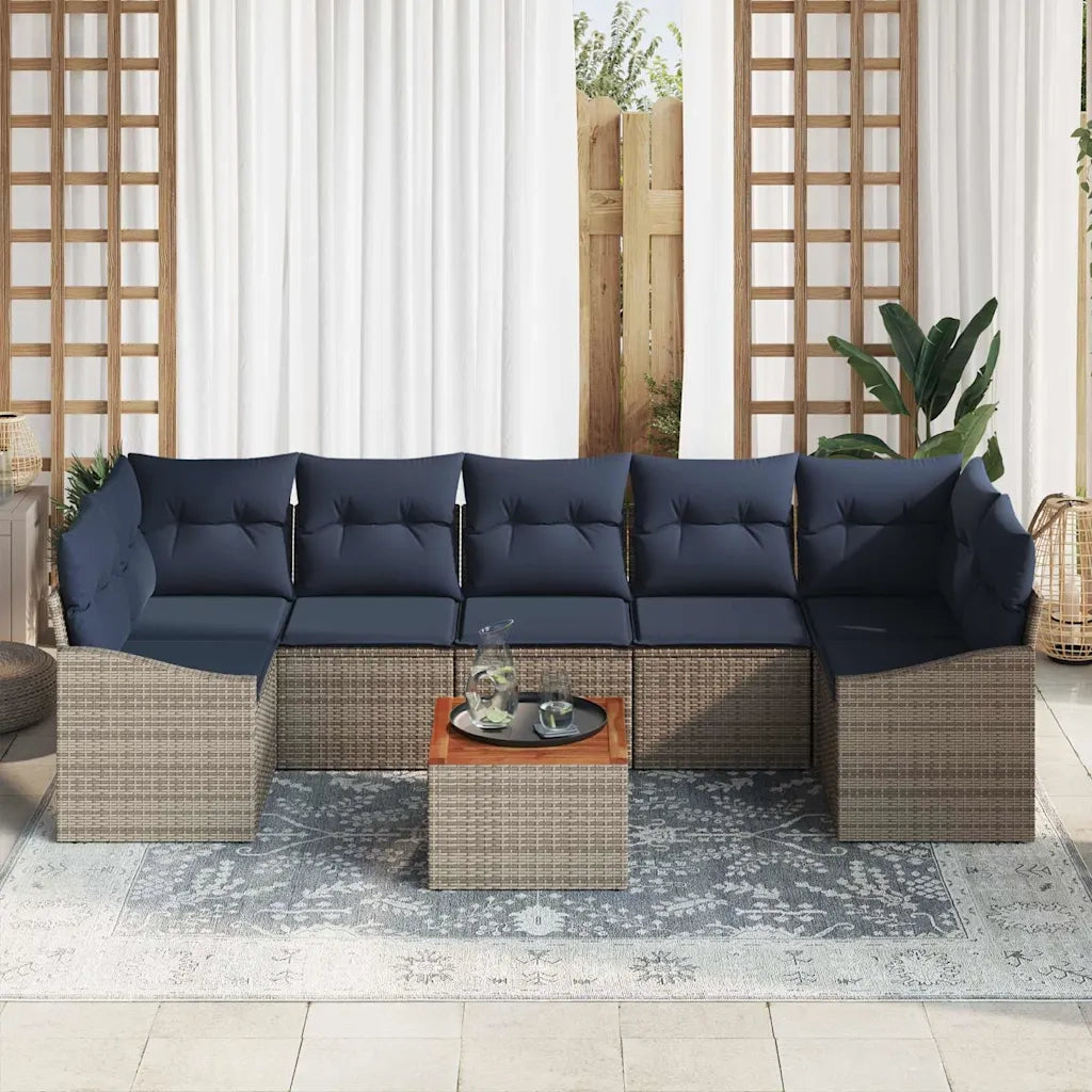 Set Divano da Giardino 8 pcs Grigio e Blu Navy polyrattan 3356470
