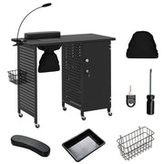 Scrivania per tecnici delle unghie con sacchetti per la polvere e aspiratore, Tavolo manicure mobile con 6 ruote bloccabili Nero-Scrivanie
