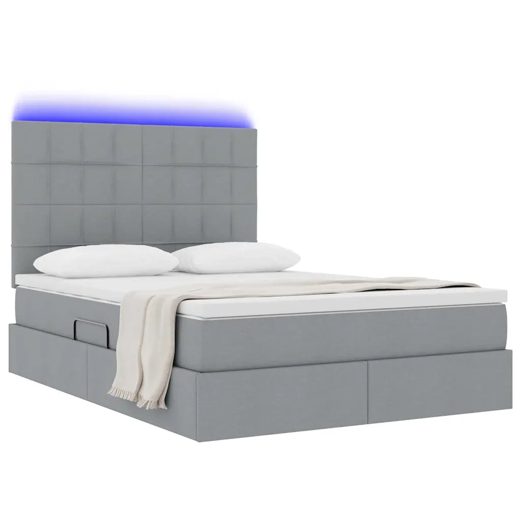 Letto con contenitore e LED con led Grigio chiaro 140 x 190 cm