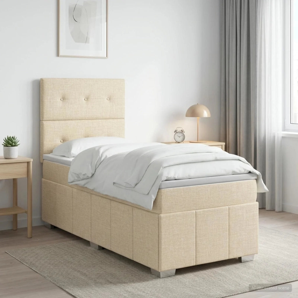 Letto box spring con materasso Crema 90 x 200 cm Tessuto 3454055