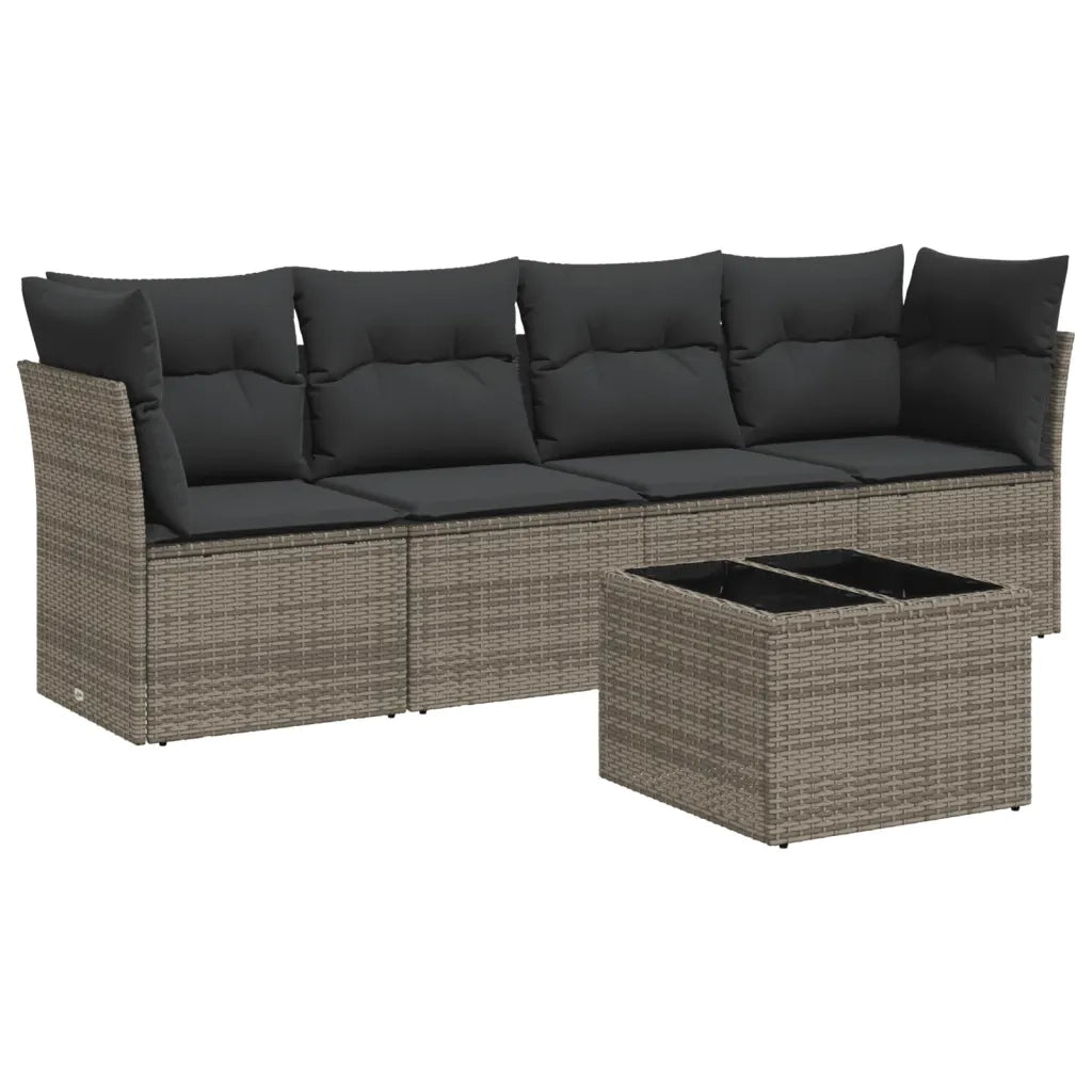 Set Divano da Giardino 5 pz | Set Salotto da Giardino con Cuscini Grigio in Polyrattan