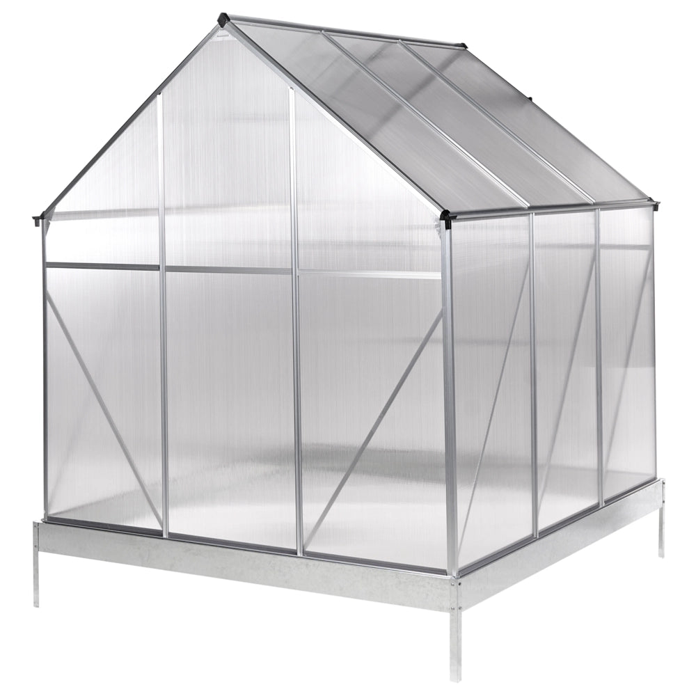 Grande serra da giardino in policarbonato con struttura in alluminio Porte scorrevoli walk-in Protezione UV Argento Puglia