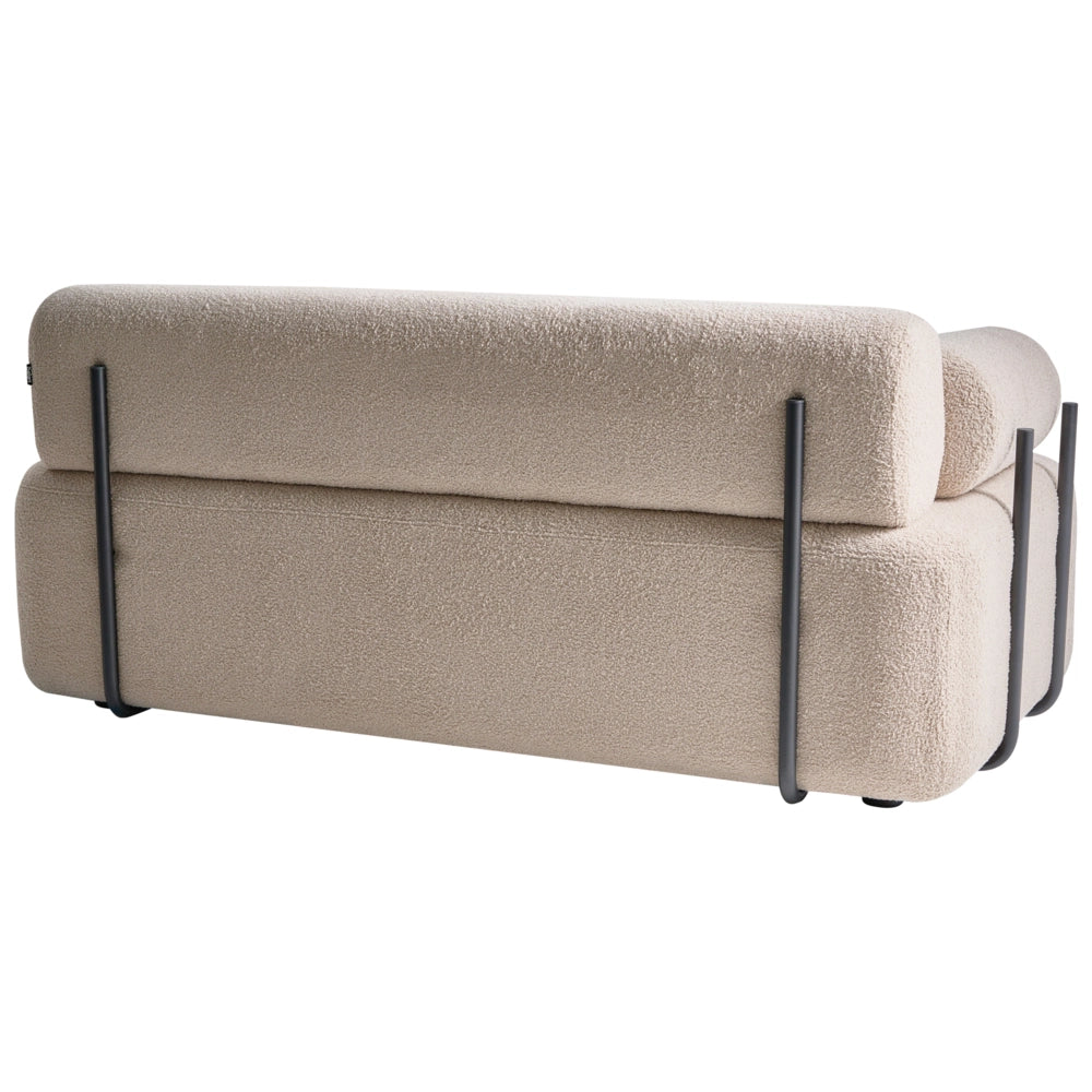 Divano a 2 posti tessuto beige elementi morbidi neri stile moderno soggiorno