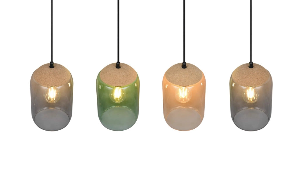 Lampada a sospensione Trio Cork nera 4xE27 vetro colorato