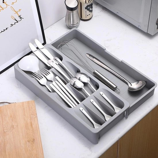 Organizzatore per contenitori - 6 cassettoni in dimensione regolabile - grigio - contenitore per la cucina - cucchiai forchette coltelli