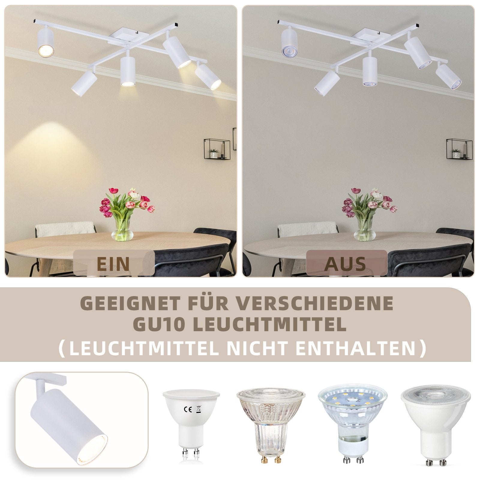 ZMH Faretto da soffitto 5 fiamme bianco GU10 faretti lampada da soffitto per camera da letto