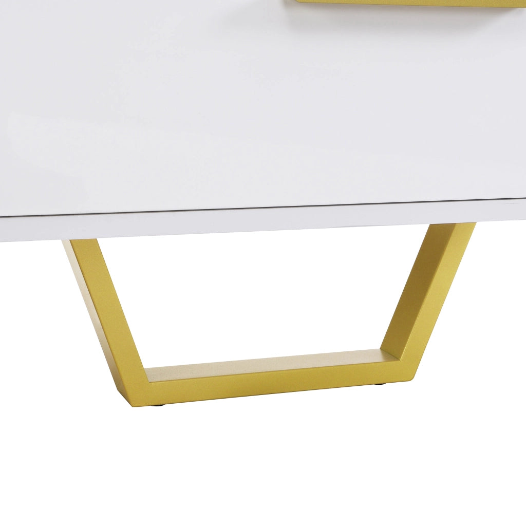 OKWISH Mobile TV con 4 Ante e 2 Cassetti, Fori Passacavi, Finitura Lucida, per Soggiorno, MDF, Bianco, 170 x 40 x 53.5 cm