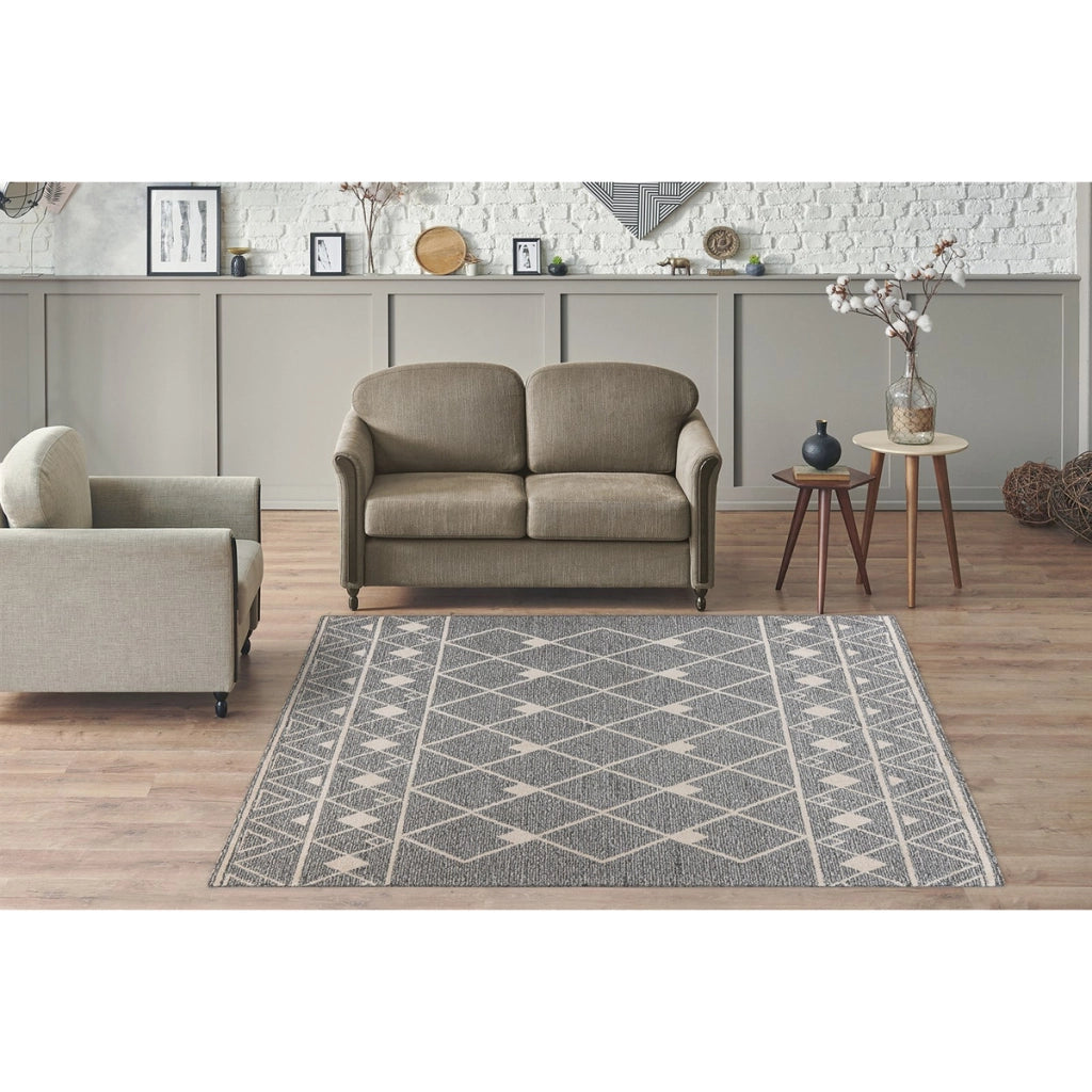 Tappeto moderno Rhombus 325 a pelo corto grigio e beige