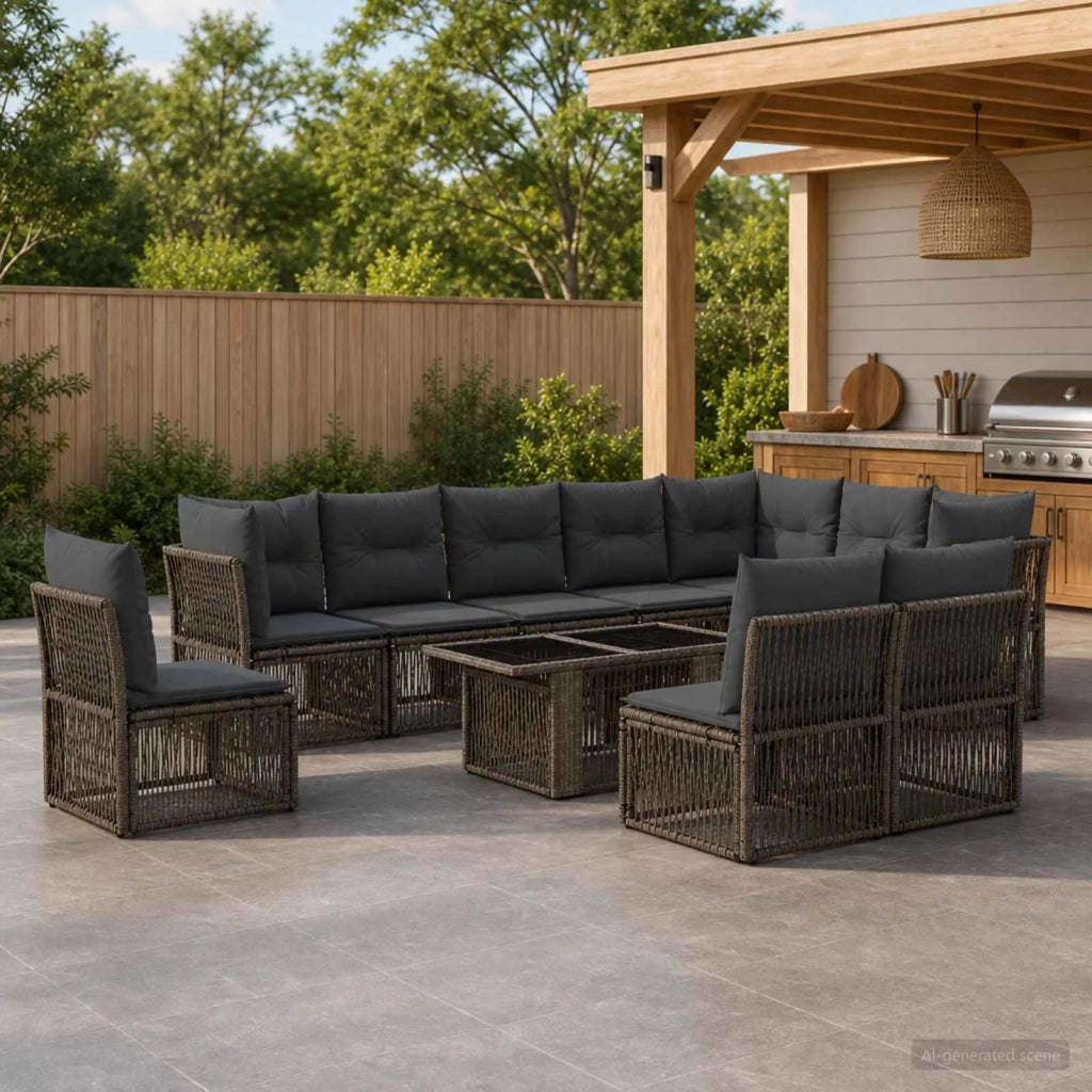 Set Divano da Giardino 11 pz Grigio polyrattan 3436484