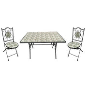SET PER ESTERNO GIARDINO TAVOLO 120x80 E 2 SEDIE CON INSERTI IN CERAMICA MODELLO "MONTECARLO"