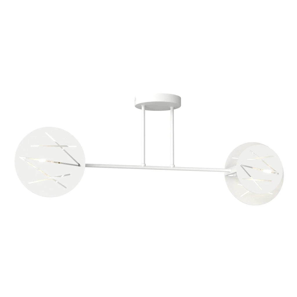 Plafoniera 2 Luci Plutone In Acciaio Bianco A Bracci E Diffusori A Cerchio