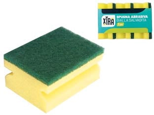 SPUGNA ABRASIVA GIALLA SALVADITA CON FIBRA VERDE- - cm.9x6,8x4,5 - 24 confezione XTRA