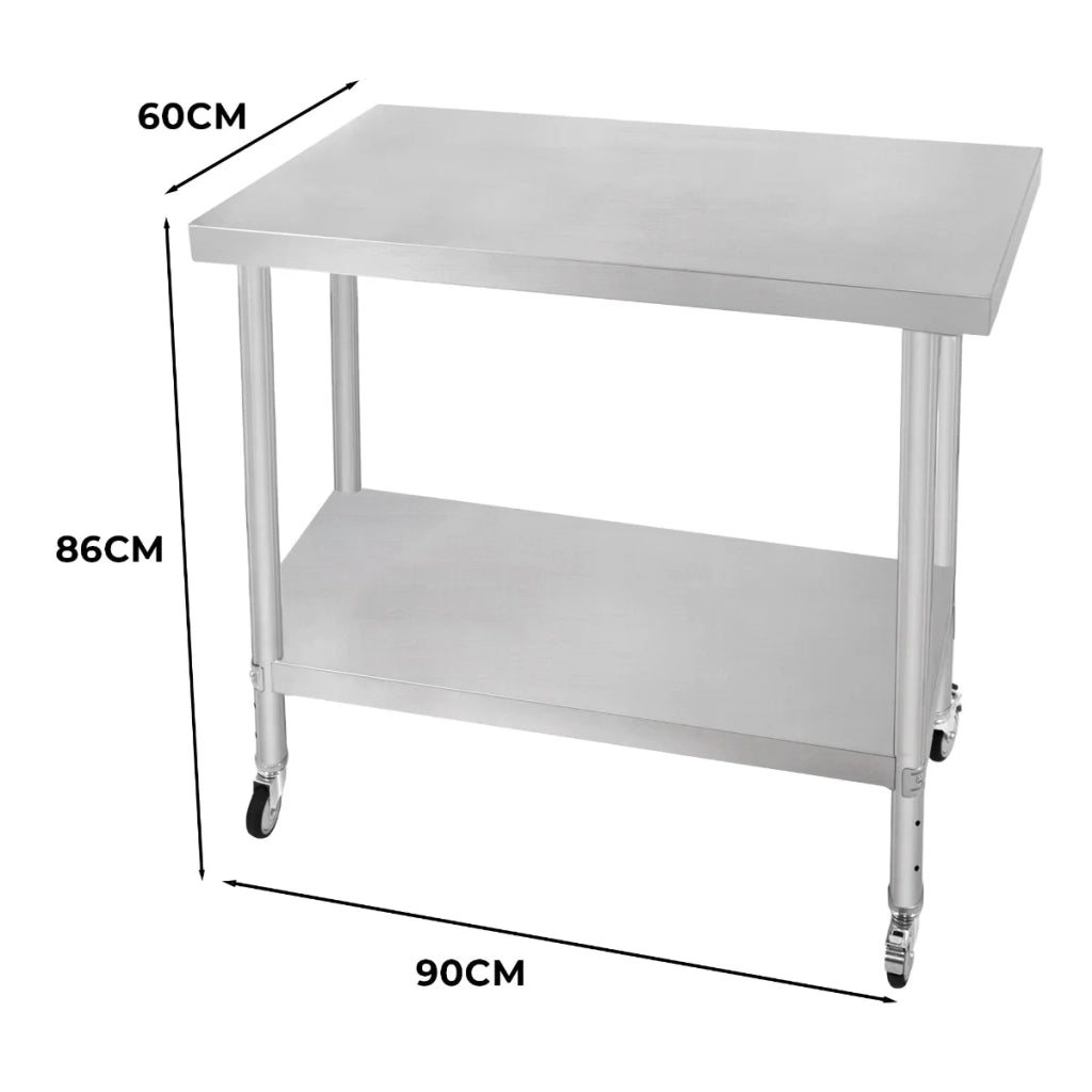 Banco di lavoro per ristorazione Tavolo in acciaio inox per la preparazione degli alimenti Cucina mobile 60cm x 90cm x 86cm