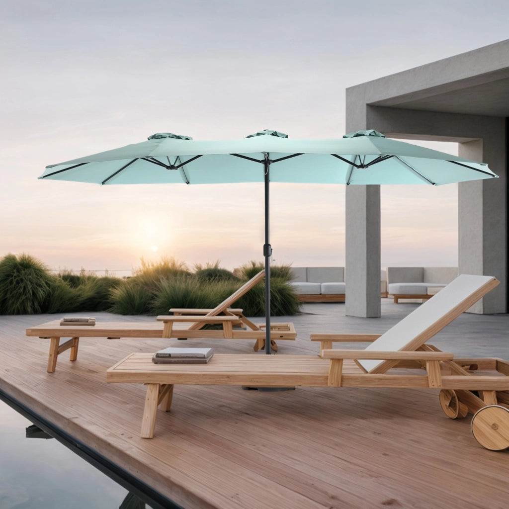 Ombrellone da giardino rettangolare doppio lato con manovella per terrazza e piscina in acciaio verde chiaro