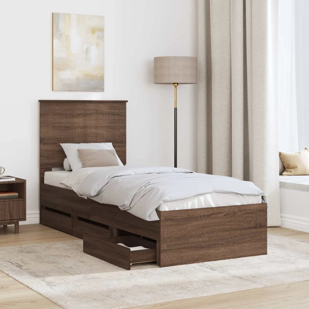 Struttura del letto con cassetto-Giroletto con contenitore-Rete del Letto Rovere Marrone 75 x 190 cm 198126