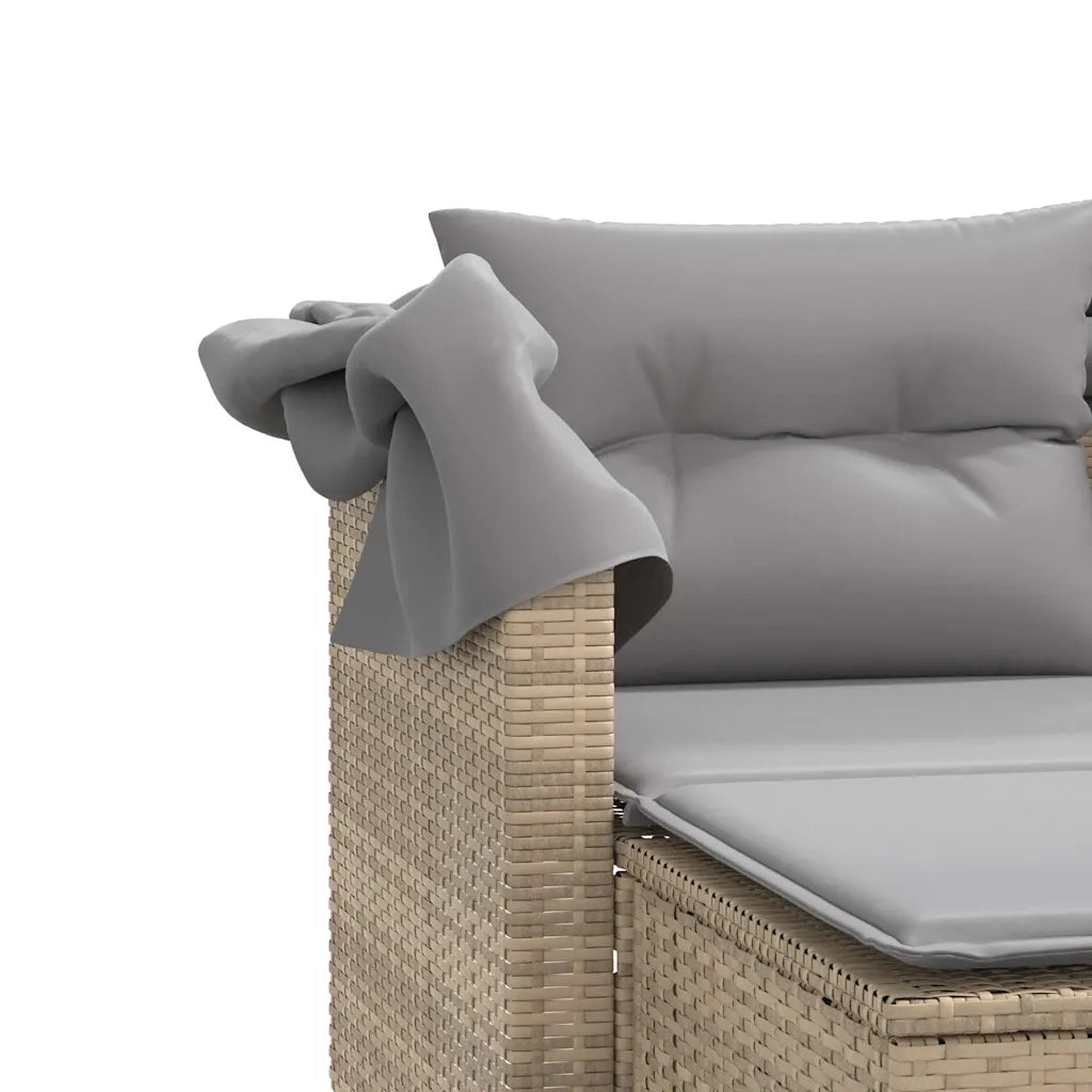 Divano Giardino 2 Posti-Sofa da Giardino-Divanetto da esterno Baldacchino e Sgabelli Beige Polyrattan 862764