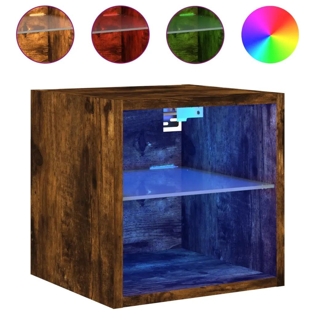 Mobili TV a Parete con Luci LED 2pz Rovere Fumo 30x28,5x30 cm 836982
