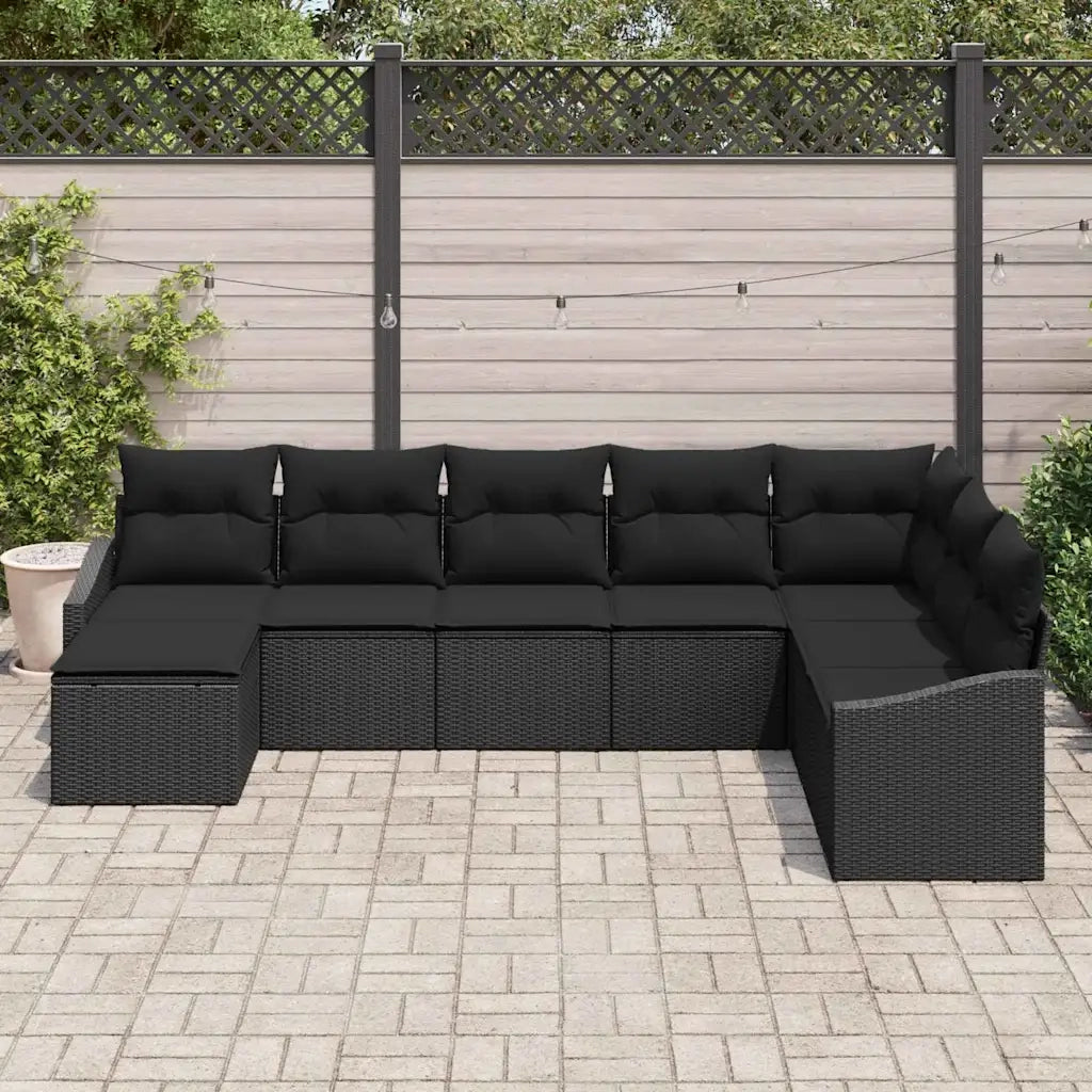 Set Divano da Giardino con cuscino 8 pcs Nero polyrattan 3355512