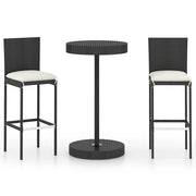 Set Bar da Giardino 3 pz | Set Salotto da Giardino con Cuscini Polyrattan Nero