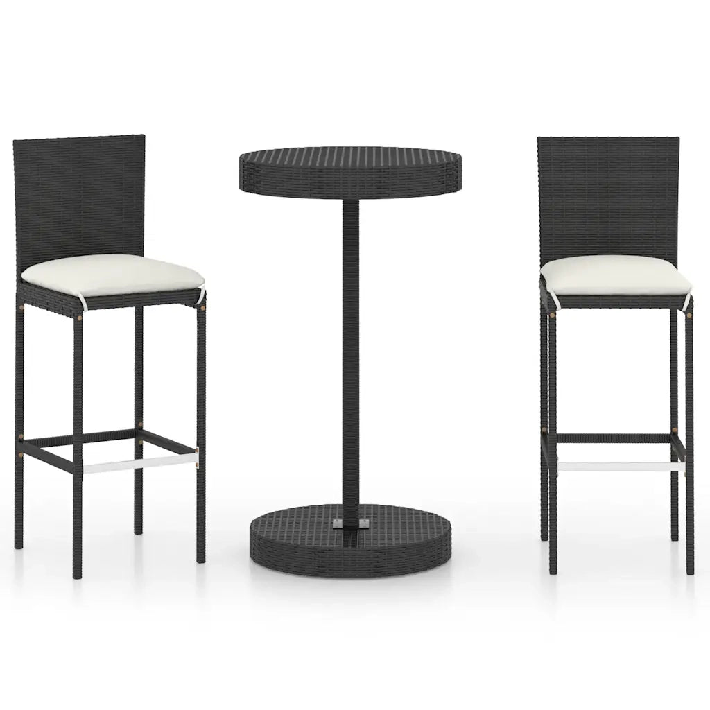 Set Bar da Giardino 3 pz | Set Salotto da Giardino con Cuscini Polyrattan Nero