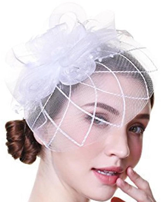 Fascia per Capelli - Decorativa Copricapo - Bianca - Accessori di Matrimonio - Perfetta per Feste e Cocktail - Adatta per Donne