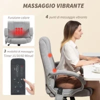 Poltrona da Ufficio Massaggiante a 4 Punti con Riscaldamento e Braccioli, Grigio
