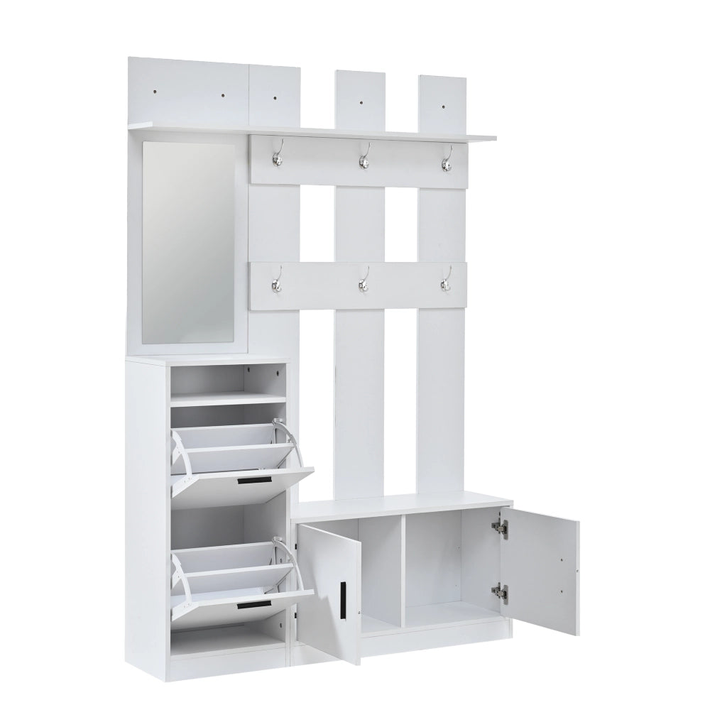Mobile ingresso con 2 ante; 2 ribalte; 6 ganci e specchio; per ingresso; bianco; 120 × 30 × 180 cm