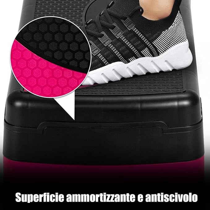 Stepper Fitness per Aerobica, Piattaforma Step 3 Altezze 10-15-20cm, Stepper Aerobic Ideale per Allenamento a Casa e Palestra, Nero Rosa