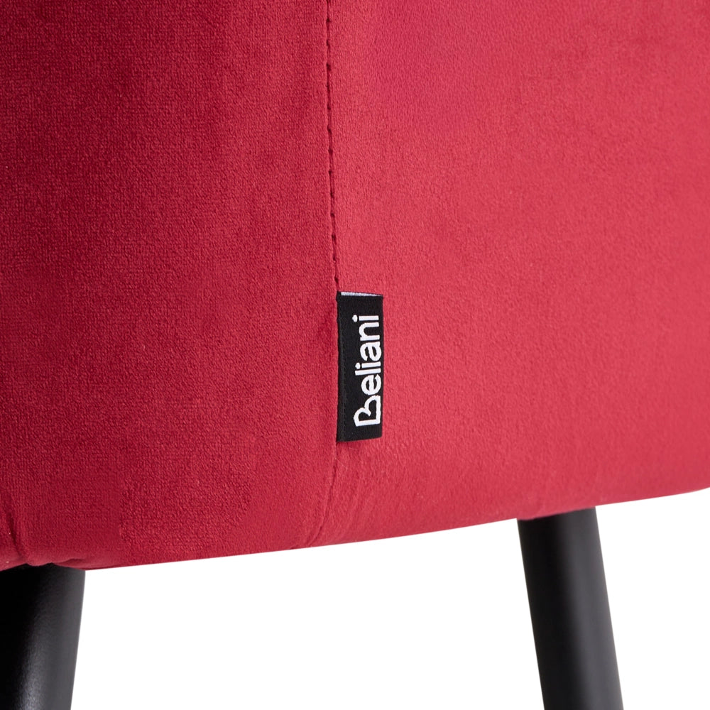 Set di 2 sedie da pranzo velluto rosso scuro braccioli schienale intagliato gambe in metallo moderna industriale