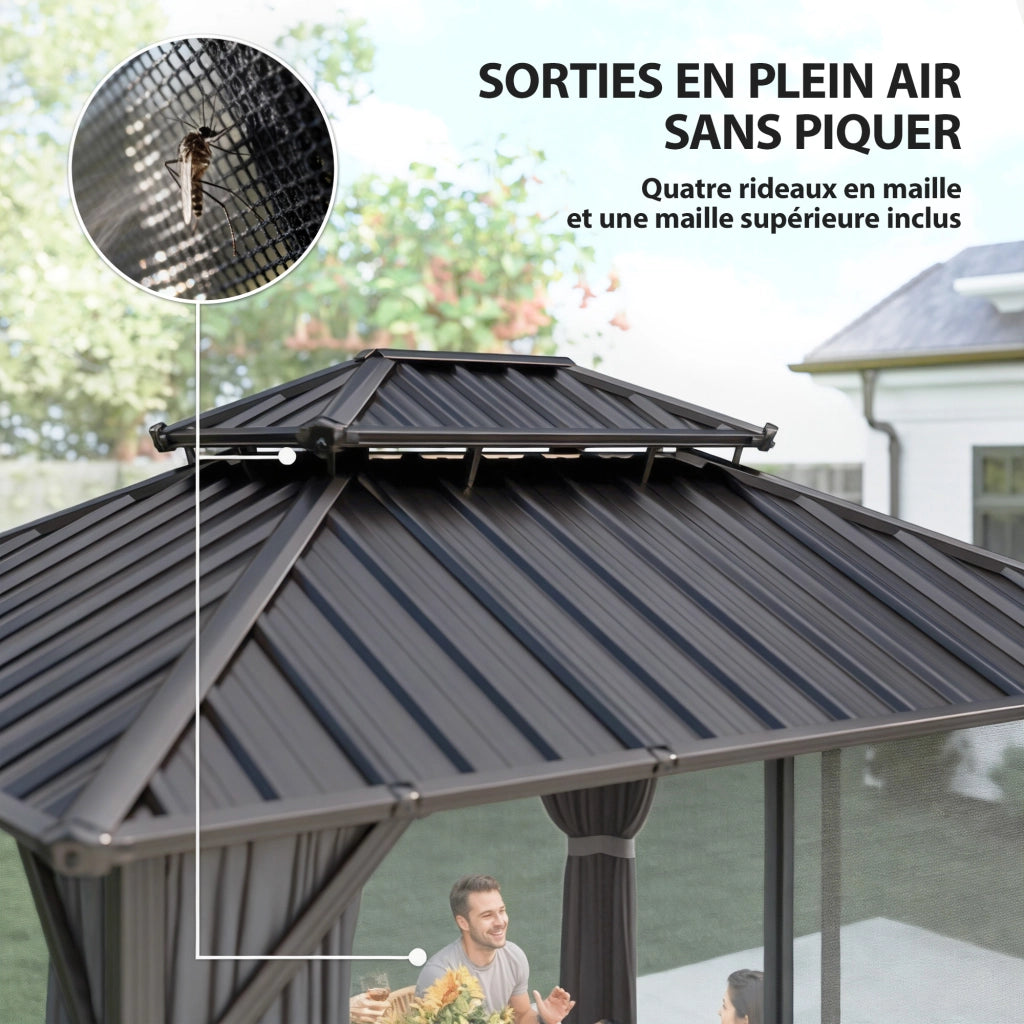 Gazebo con Tetto Rigido in Acciaio ¨C Minimal ¨C Grigio Scuro 300x360 cm