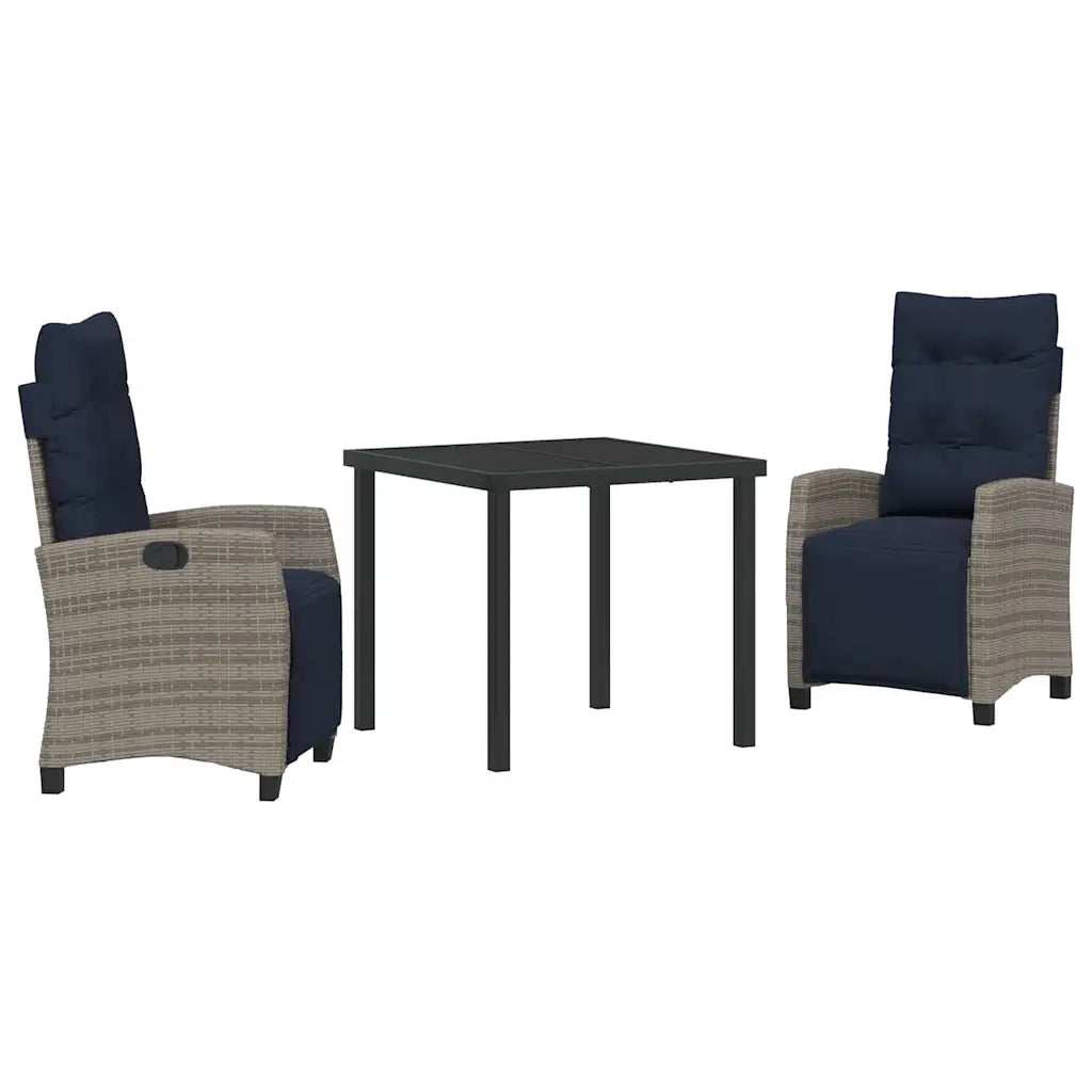 Set da Pranzo per Giardino con cuscino 3 pcs Grigio polyrattan