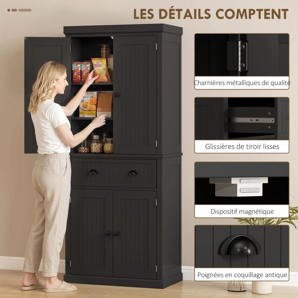 Credenza Cucina con 4 Porte e Cassetto ¨C Zephmum ¨C Nero 76.2x40.2x183 cm