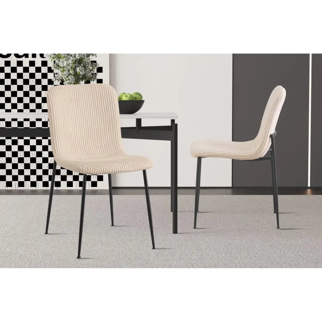 Sedia da sala da pranzo CORDUROY – Velluto a coste beige – Gambe in metallo nero – Stile design