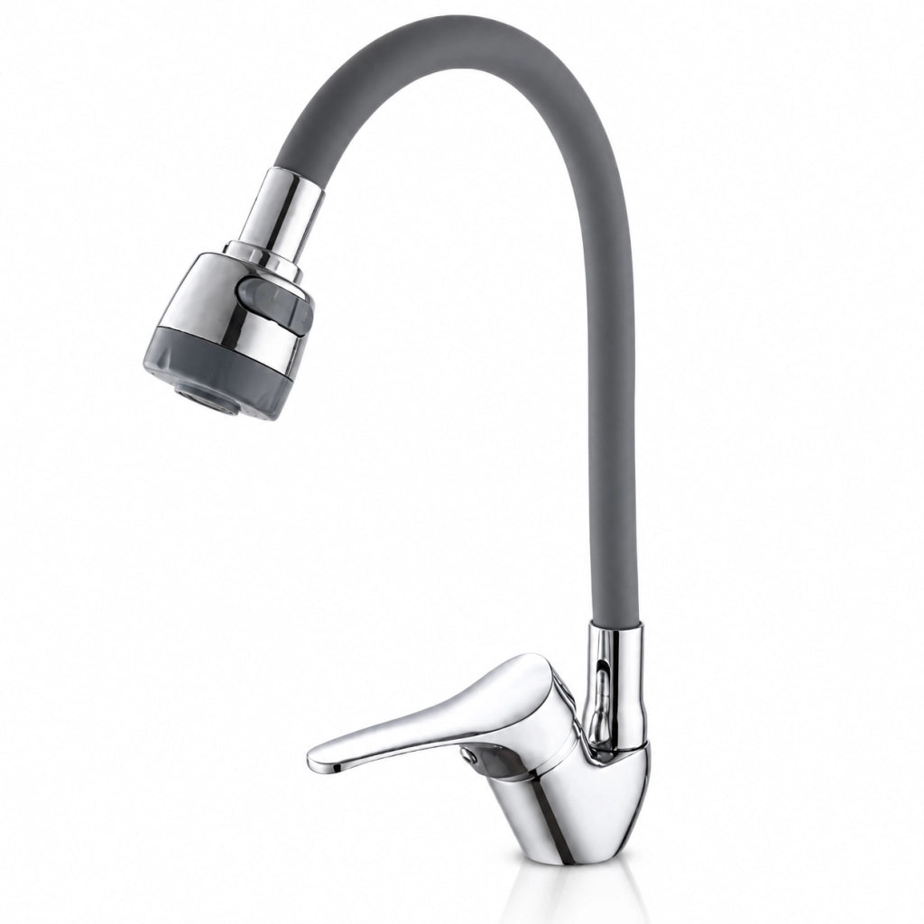 Rubinetto Cucina Doccetta 2 Getti Tubo Girevole Flessibile Silicone  Grigio